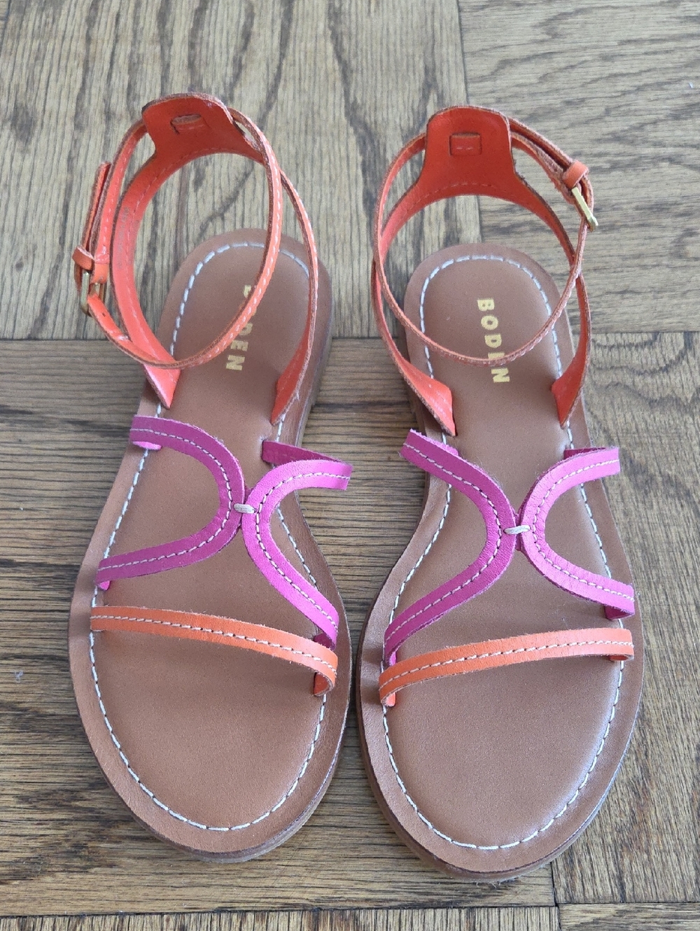 Boden Orange and Pink Leather Strappy Sandals